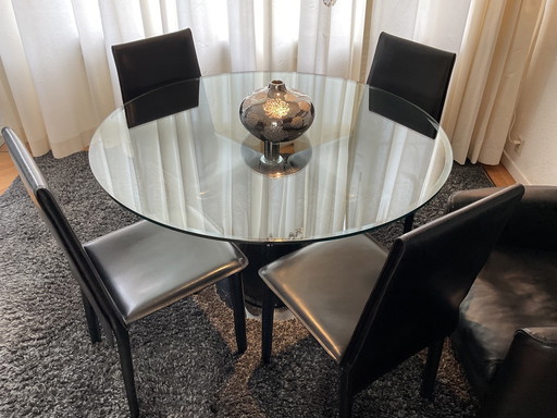 4x Fasem Black Leather Dining Table Chairs