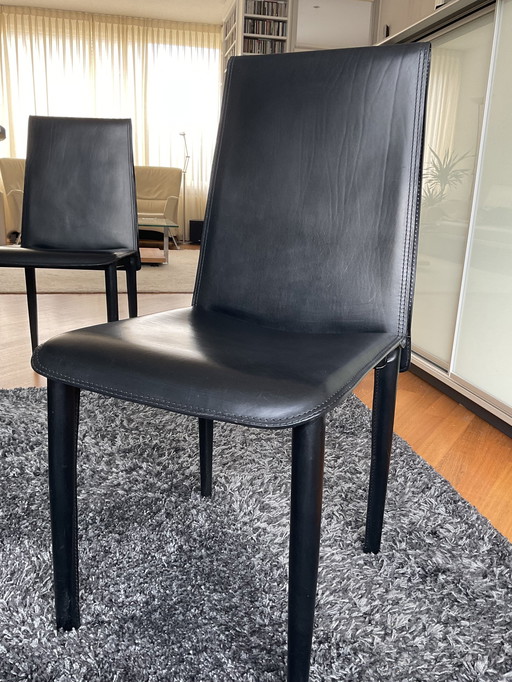 4x Fasem Black Leather Dining Table Chairs