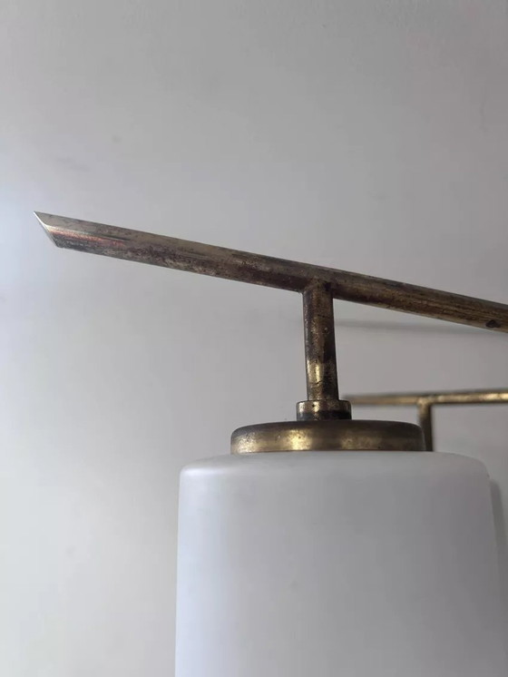 Image 1 of Lampada da soffitto italiana d'epoca, ottone e opalino, 1950