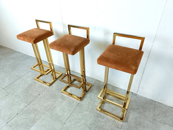 Image 1 of 3x Belgochrom brass bar stools