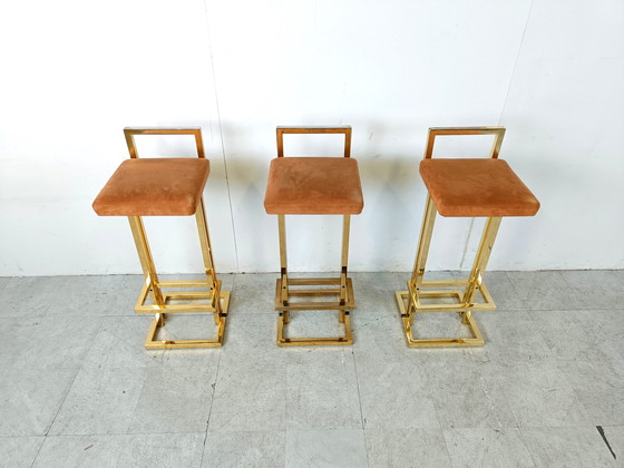 Image 1 of 3x Belgochrom brass bar stools