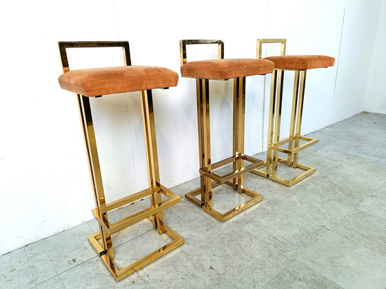 Image 1 of 3x Belgochrom brass bar stools