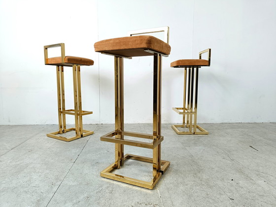 Image 1 of 3x Belgochrom brass bar stools