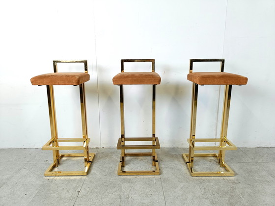 Image 1 of 3x Belgochrom brass bar stools