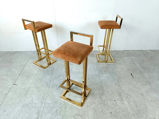 Image 1 of 3x Belgochrom brass bar stools