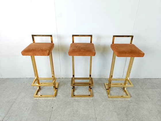 Image 1 of 3x Belgochrom brass bar stools