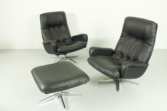 Image 1 of DS231 James Bond highback swivel chairs and matching ottoman by de Sede Switzerland, 1960s