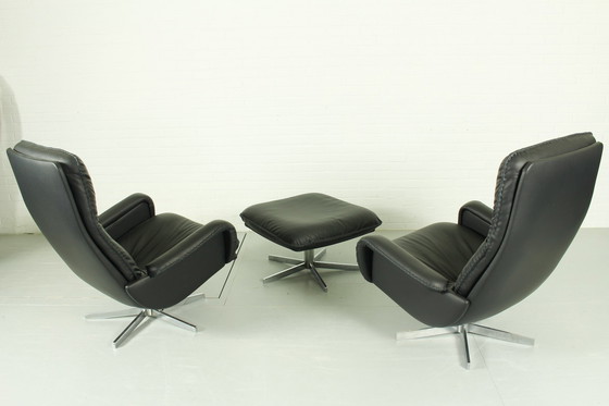 Image 1 of DS231 James Bond highback swivel chairs and matching ottoman by de Sede Switzerland, 1960s