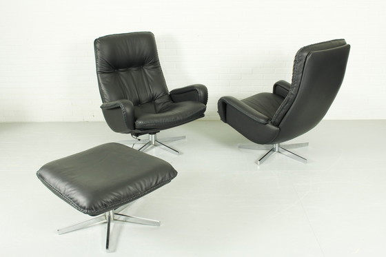 Image 1 of DS231 James Bond highback swivel chairs and matching ottoman by de Sede Switzerland, 1960s