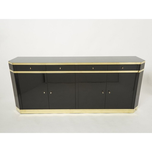 Black lacquer and brass vintage sideboard by J.C. Mahey for Maison Romeo, 1970