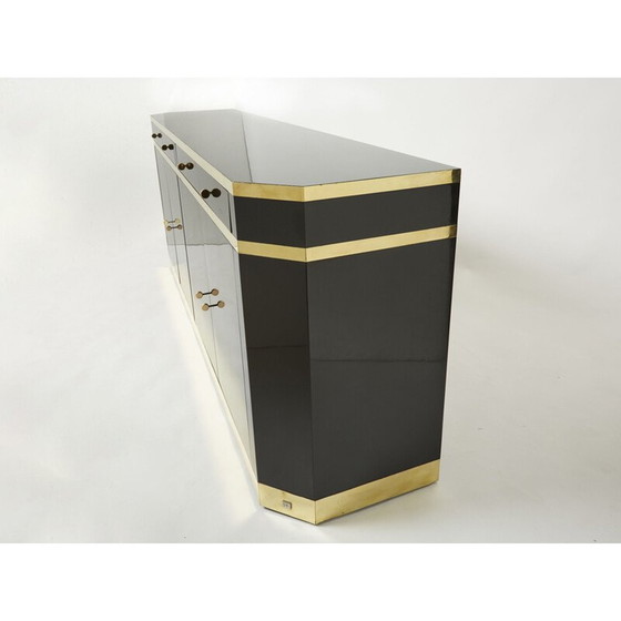 Image 1 of Black lacquer and brass vintage sideboard by J.C. Mahey for Maison Romeo, 1970
