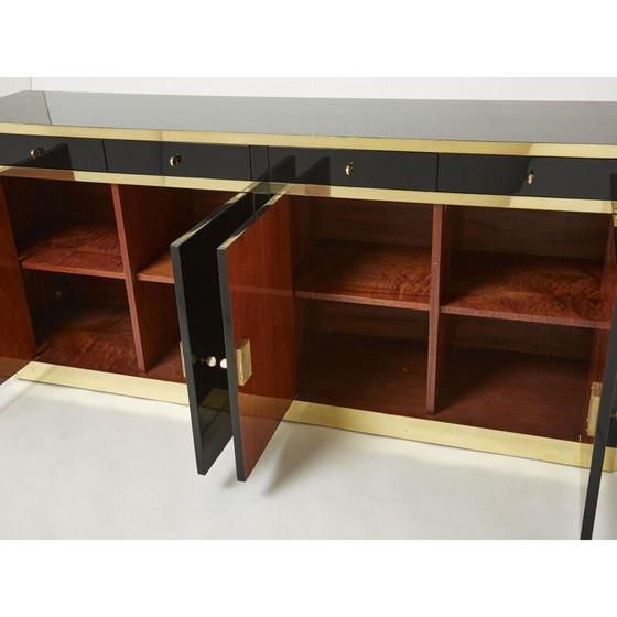 Image 1 of Black lacquer and brass vintage sideboard by J.C. Mahey for Maison Romeo, 1970