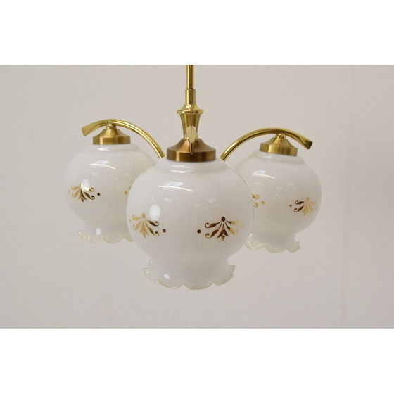 Image 1 of Lampadario vintage in vetro e ottone, Cecoslovacchia 1990