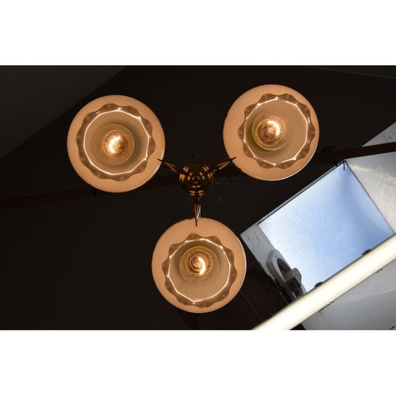 Image 1 of Lampadario vintage in vetro e ottone, Cecoslovacchia 1990