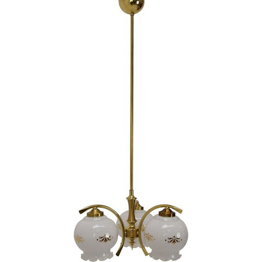 Vintage glass and brass chandelier, Czechoslovakia 1990