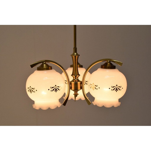 Vintage glass and brass chandelier, Czechoslovakia 1990