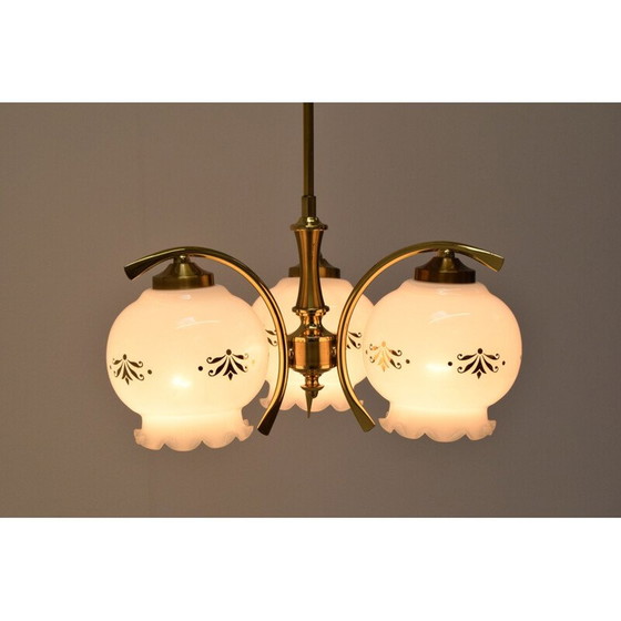 Image 1 of Lampadario vintage in vetro e ottone, Cecoslovacchia 1990