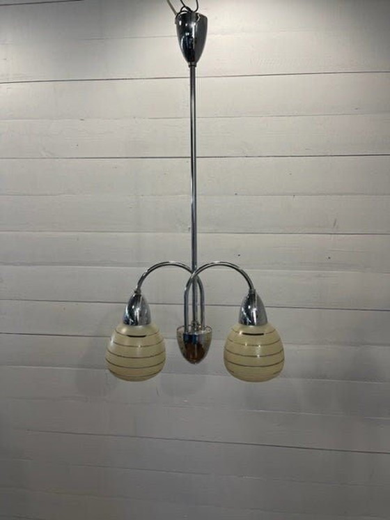 Image 1 of 60's Ceiling lights glass milk green and chrome