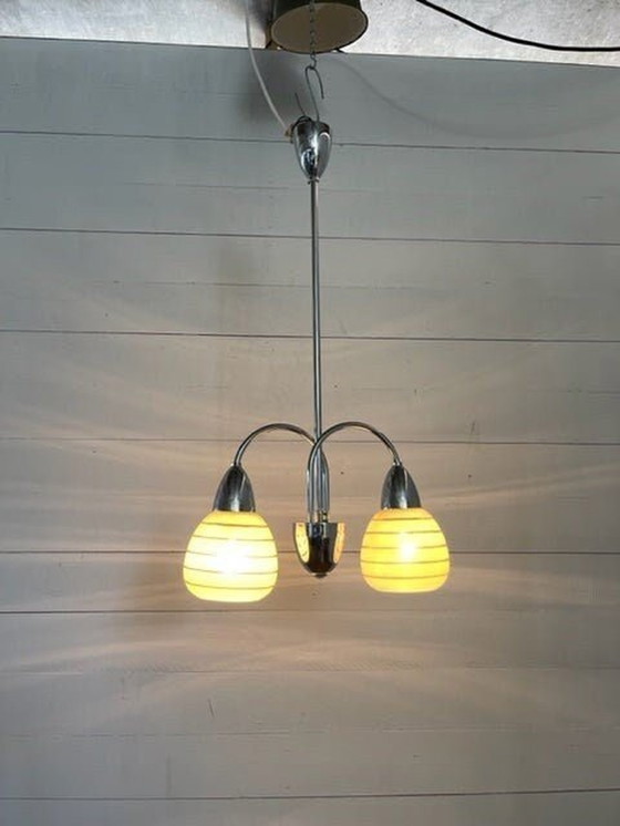 Image 1 of 60's Ceiling lights glass milk green and chrome