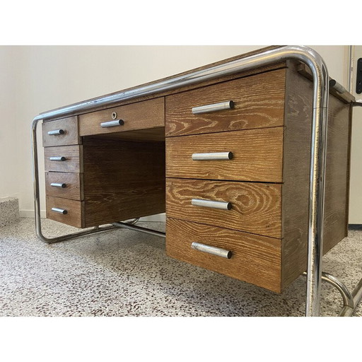 Vintage desk in stained oak and chrome by Marcel Breuer, 1930