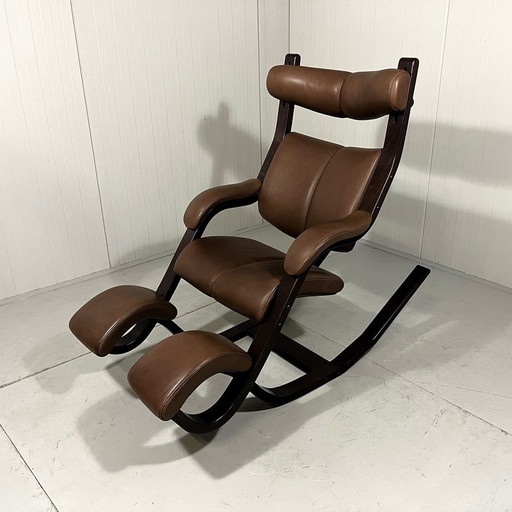 Peter Opsvik Leather Gravity Balance Armchair For Stokke 1980