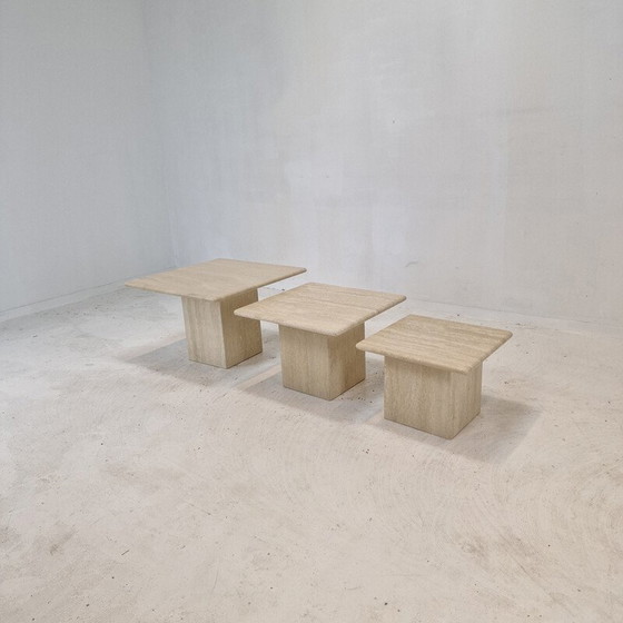 Image 1 of Set of 3 vintage travertine coffee tables, Italy 1980