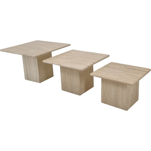 Set of 3 vintage travertine coffee tables, Italy 1980