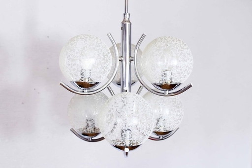 Chandelier In Chrome Metal And Glass 1970