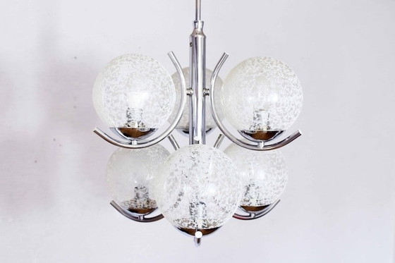 Image 1 of Chandelier In Chrome Metal And Glass 1970