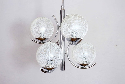 Chandelier In Chrome Metal And Glass 1970