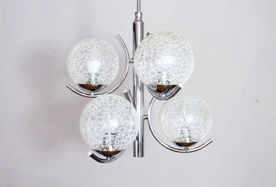 Image 1 of Chandelier In Chrome Metal And Glass 1970