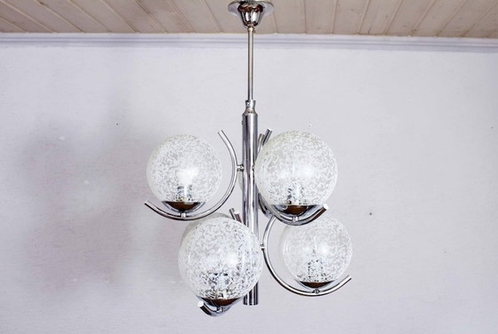 Image 1 of Chandelier In Chrome Metal And Glass 1970