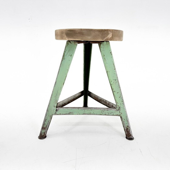 Image 1 of Vintage industrial stool in steel and wood, Czechoslovakia 1950