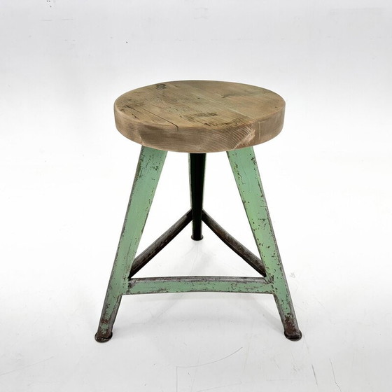 Image 1 of Vintage industrial stool in steel and wood, Czechoslovakia 1950