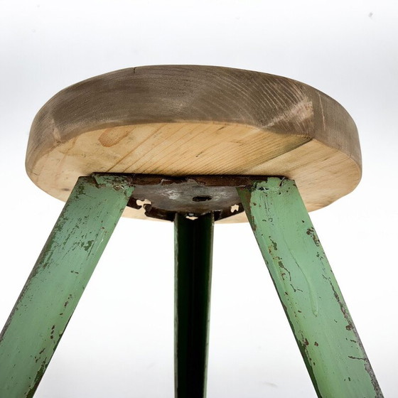 Image 1 of Vintage industrial stool in steel and wood, Czechoslovakia 1950