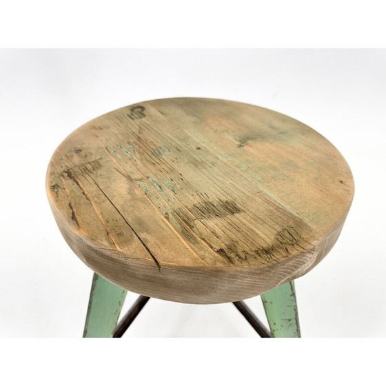 Image 1 of Vintage industrial stool in steel and wood, Czechoslovakia 1950