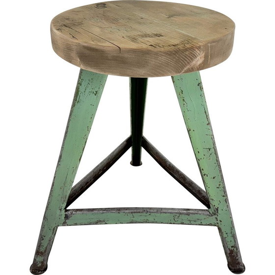 Image 1 of Vintage industrial stool in steel and wood, Czechoslovakia 1950
