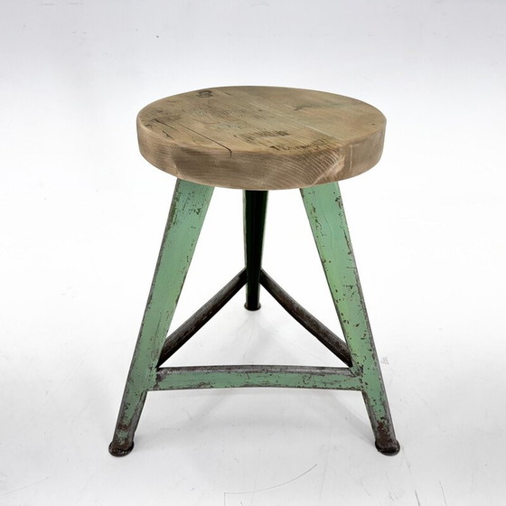 Image 1 of Vintage industrial stool in steel and wood, Czechoslovakia 1950