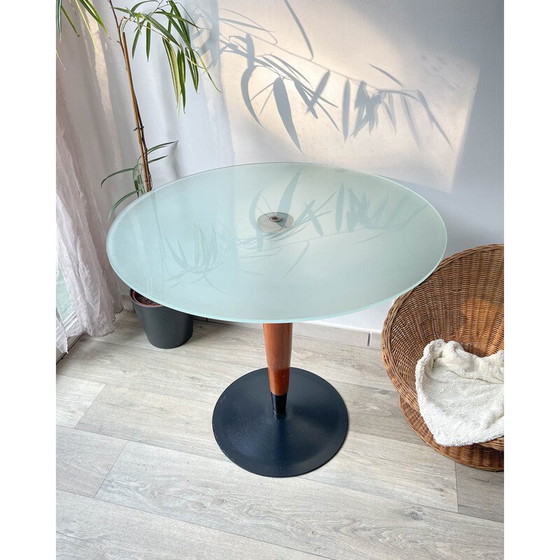 Image 1 of Vintage round mushroom table in wood and glass, 1970