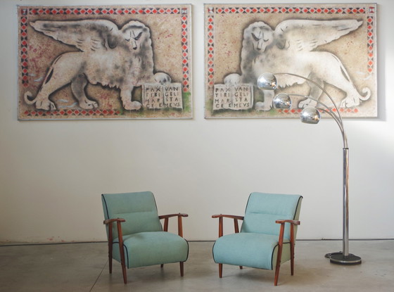 Image 1 of Pair Of Restored 1940S Ash Wood Armchairs In Mid-Century Modern Style