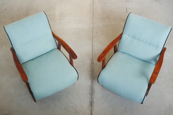 Image 1 of Pair Of Restored 1940S Ash Wood Armchairs In Mid-Century Modern Style