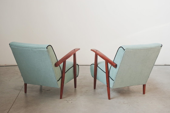 Image 1 of Pair Of Restored 1940S Ash Wood Armchairs In Mid-Century Modern Style