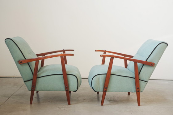 Image 1 of Pair Of Restored 1940S Ash Wood Armchairs In Mid-Century Modern Style