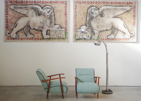 Image 1 of Pair Of Restored 1940S Ash Wood Armchairs In Mid-Century Modern Style