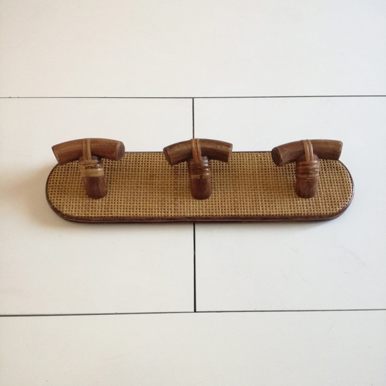 Image 1 of Coat rack with 3 coat hooks in wicker and rattan