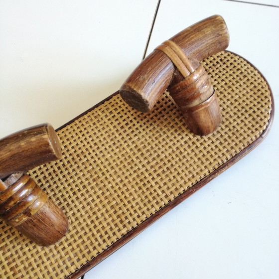 Image 1 of Coat rack with 3 coat hooks in wicker and rattan