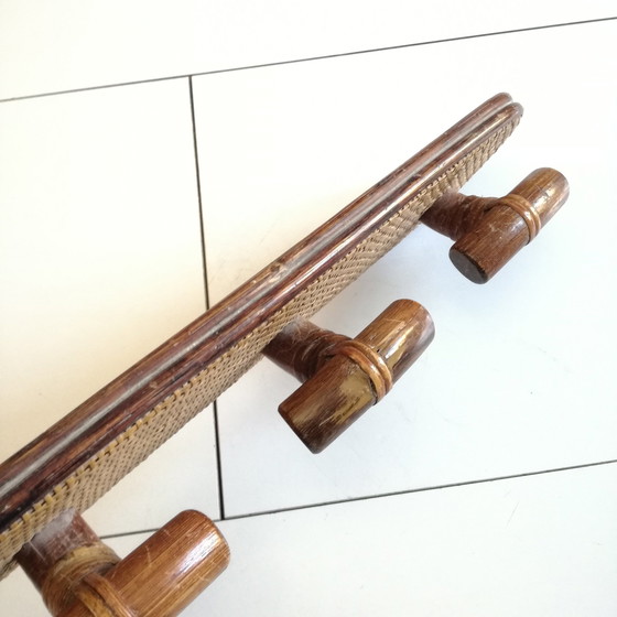 Image 1 of Coat rack with 3 coat hooks in wicker and rattan