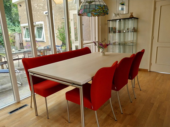 Image 1 of Bert Plantagie oak table with polished round steel legs