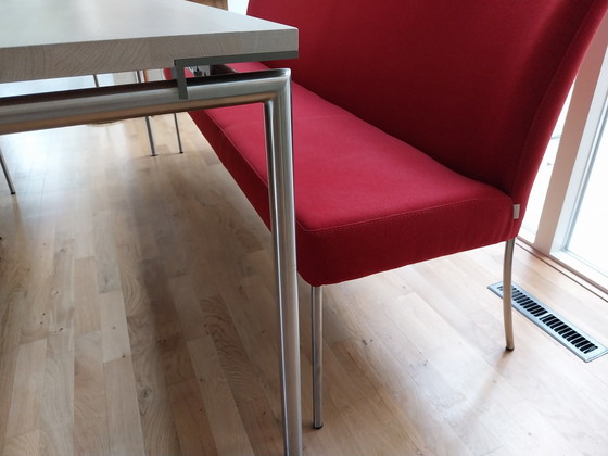 Image 1 of Bert Plantagie oak table with polished round steel legs