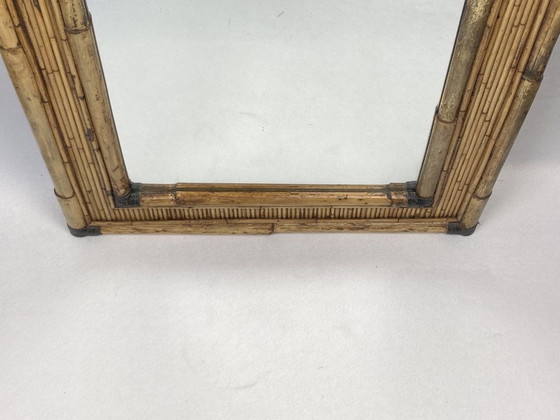 Image 1 of Regency Palm Bamboo Rattan Pencil Reed Mirror, 1960S